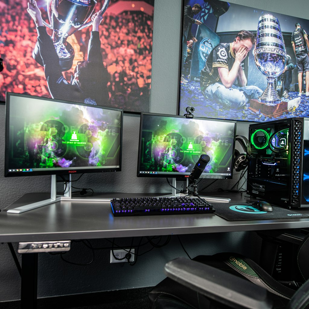 Esports gamer wearing a headset focused on a match